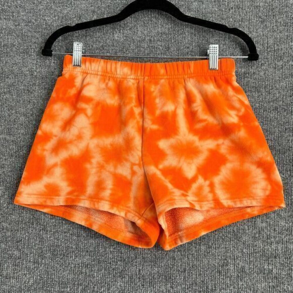 TNA Aritzia Cozy Fleece Shorts Womens XS Orange Tie Dye Pull On Elastic Waist